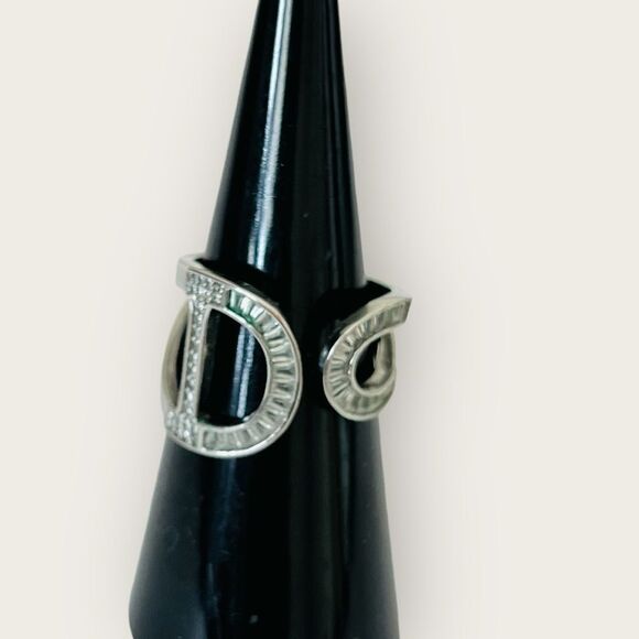 Silver plated ring adjustable size paved clear CZ - Picture 10 of 12